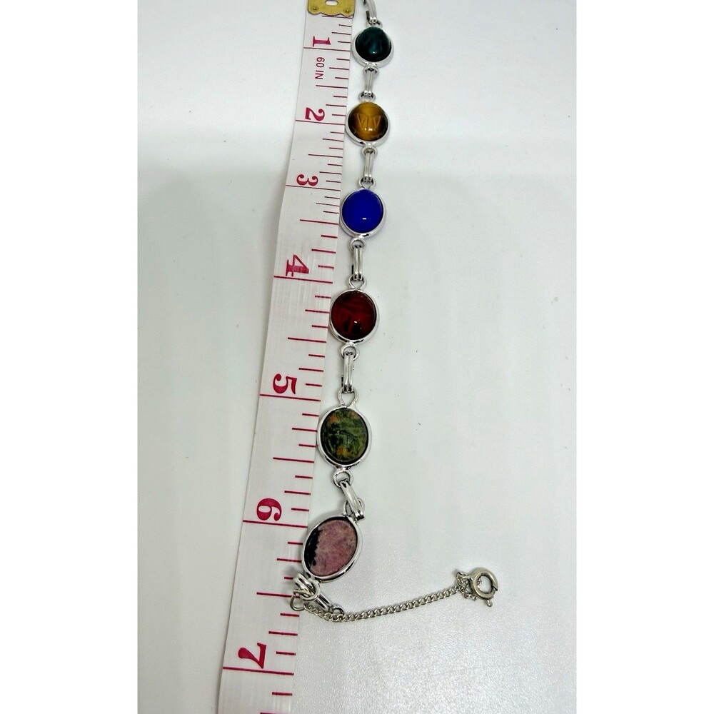 Vintage Egyptian Scarab Bracelet Signed A&Z Ster 6 Carved Stones Rare - Picture 5 of 16